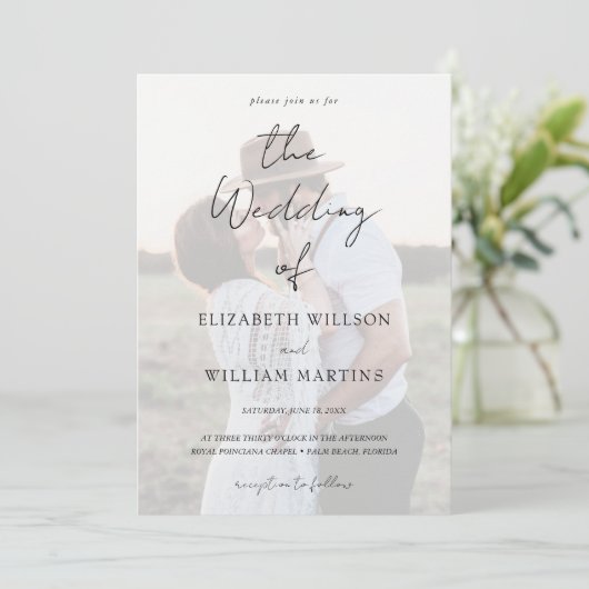 Chic Faux Vellum Effect Foto Weddenschap QR Code R Kaart (Staand voorkant)