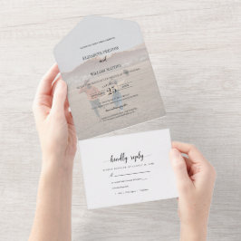Chic Faux Vellum Effect Photo Weddenschap met RSVP All In One Uitnodiging