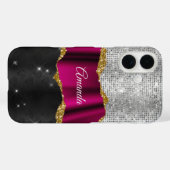 Chic faux zilver glitter roze zwart monogram Case-Mate iPhone case (Achterkant (horizontaal))