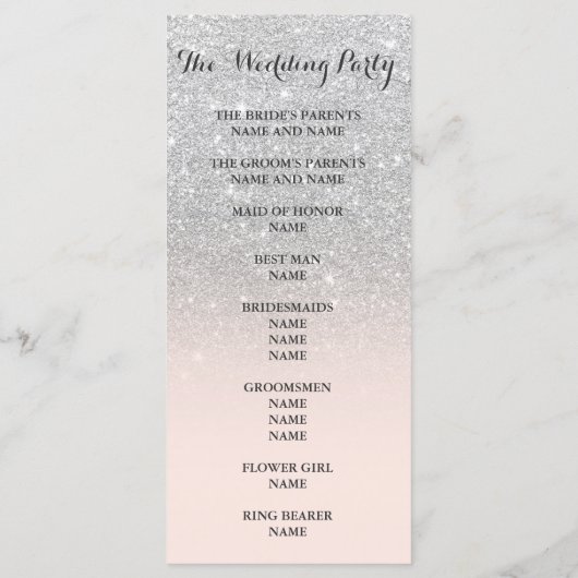 Chic faux zilveren glitter ombre Wedding Program Programmakaart (Achterkant)