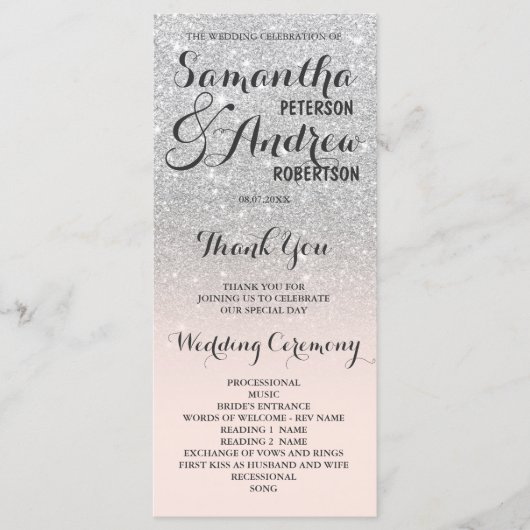 Chic faux zilveren glitter ombre Wedding Program Programmakaart (Voorkant)