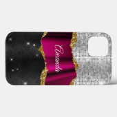 Chic faux zilverglitter Fuchsia zwart monogram Case-Mate iPhone Case (Achterkant (horizontaal))