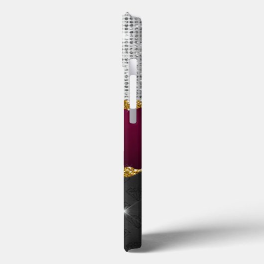 Chic faux zilverglitter Fuchsia zwart monogram Case-Mate iPhone Case (Achterkant / Links)