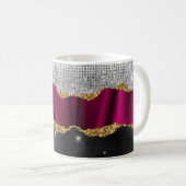 Chic faux zilverglitter Fuchsia zwart monogram Koffiemok (Voorkant rechts)