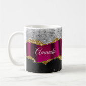 Chic faux zilverglitter Fuchsia zwart monogram Koffiemok (Links)