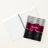 Chic faux zilverglitter Fuchsia zwart monogram Notitieboek (Binnen)