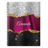 Chic faux zilverglitter Fuchsia zwart monogram Notitieboek (Voorkant)