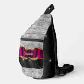 Chic faux zilverglitter Fuchsia zwart monogram Sling Bag (Rechterhoek)
