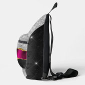 Chic faux zilverglitter Fuchsia zwart monogram Sling Bag (Rechts)