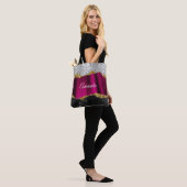 Chic faux zilverglitter Fuchsia zwart monogram Tote Bag (Op model)