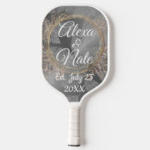 Chic Feathers Floral Wreath Wedding Pickleball Paddle (Achterkant)