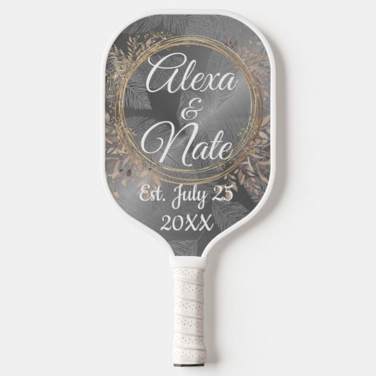 Chic Feathers Floral Wreath Wedding Pickleball Paddle (Voorkant)