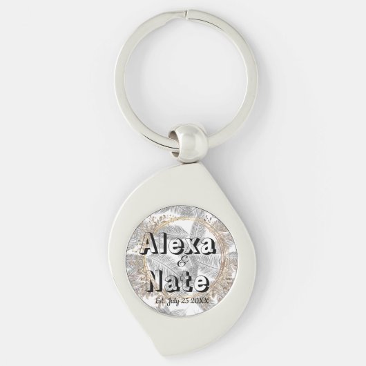 Chic Feathers Floral Wreath Wedding Sleutelhanger (Voorkant)