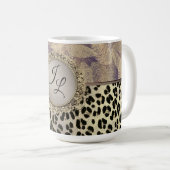 Chic Feathers met Leopard Print Monogram Koffiemok (Voorkant rechts)