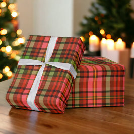 Chic Feestelijk Rood en Groen Geplaagd Kerstpatroo Cadeaupapier