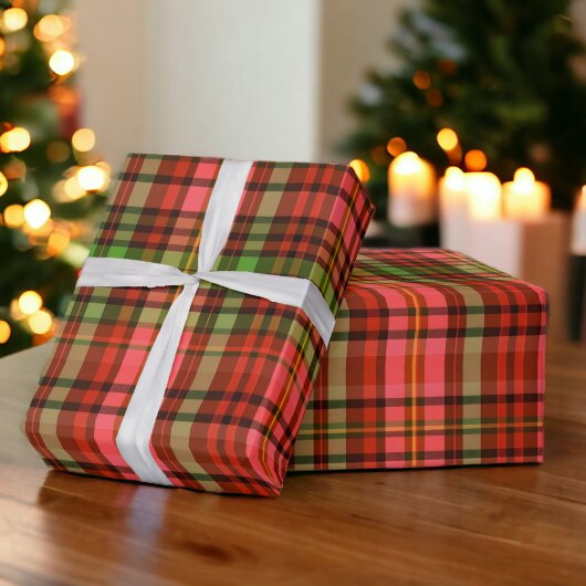 Chic Feestelijk Rood en Groen Geplaagd Kerstpatroo Cadeaupapier