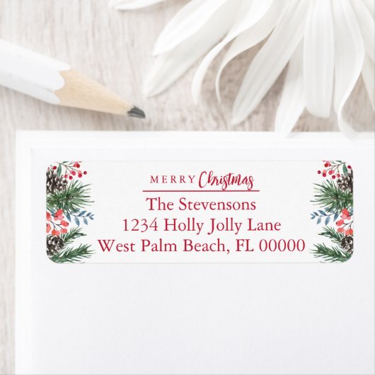 Chic Feestelijke Holly Berries Vrolijk Kerstfeest  Etiket (Insitu)