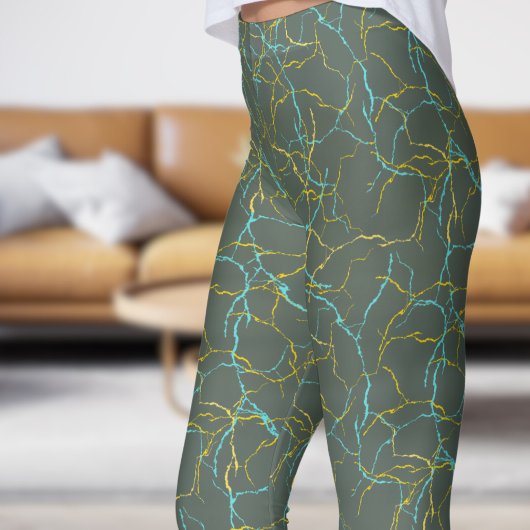 Chic Feldgrau en Blauw Geel Fractuur Patroon Leggings