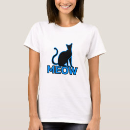 Chic Feline Charm - Blauw 'MEOW' Cat Silhouet T-shirt