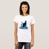 Chic Feline Charm - Blauw 'MEOW' Cat Silhouet T-shirt (Voorkant volledig)