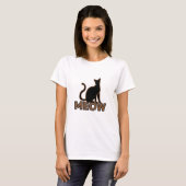 Chic Feline Charm - Bruin 'MEOW' Cat Silhouet T-shirt (Voorkant volledig)