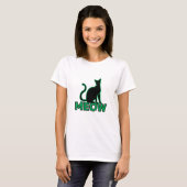 Chic Feline Charm - Groene 'MEOW' Cat Silhouette T T-shirt (Voorkant volledig)