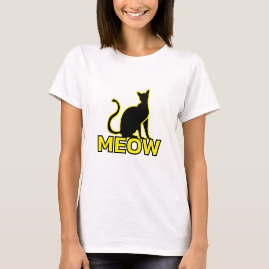 Chic Feline Charm - ‘MEOW’ Cat Silhouet T-shirt (Voorkant)