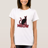 Chic Feline Charm - Rood 'MEOW' Cat Silhouet T-shirt (Voorkant)
