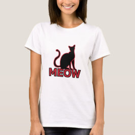 Chic Feline Charm - Rood 'MEOW' Cat Silhouet T-shirt