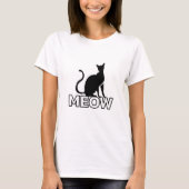 Chic Feline Charm - Wit ‘MEOW’ Cat Silhouet T-shirt (Voorkant)