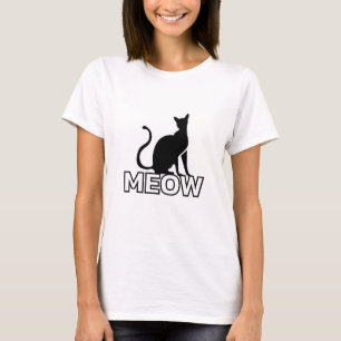 Chic Feline Charm - Wit ‘MEOW’ Cat Silhouet T-shirt