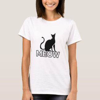 Chic Feline Charm - Wit ‘MEOW’ Cat Silhouet T-shirt