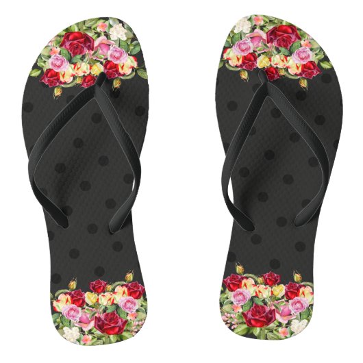 Chic Feminine Black Polka Dots and Rozen Teenslippers (Voetbed)