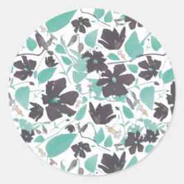 Chic Feminine Blauwgroen Grey Floral Pattern Ronde Sticker