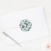 Chic Feminine Blauwgroen Grey Floral Pattern Ronde Sticker (Envelop)