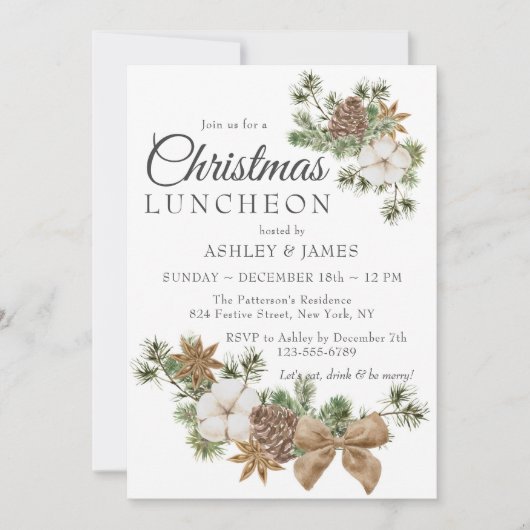 Chic Festive Cotton Pine-kerstfeest Kaart (Voorkant)