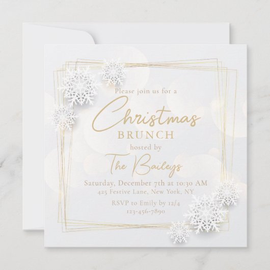 Chic Festive Holiday Snowflakes kerst Brunch Kaart (Voorkant)