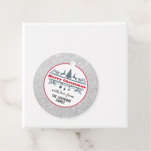 Chic & Festive Red Merry-kerstzilver Glitter Bedankjes Labels (In situ)