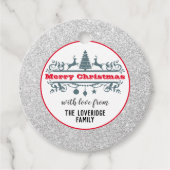 Chic & Festive Red Merry-kerstzilver Glitter Bedankjes Labels (Voorkant)
