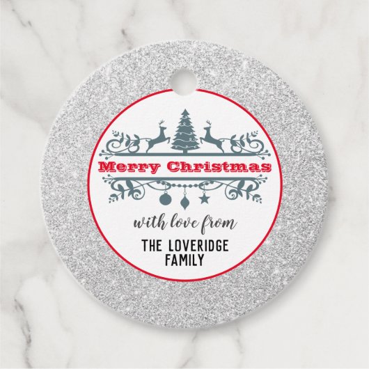 Chic & Festive Red Merry-kerstzilver Glitter Bedankjes Labels (Voorkant)