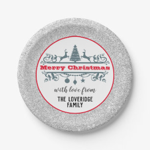 Chic & Festive Rode Kerstmis Zilveren Glitters Papieren Bordje