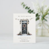 Chic Festive Winter Front Door We have Moved Briefkaart (Staand voorkant)