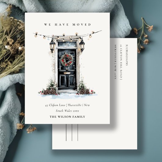 Chic Festive Winter Front Door We have Moved Briefkaart