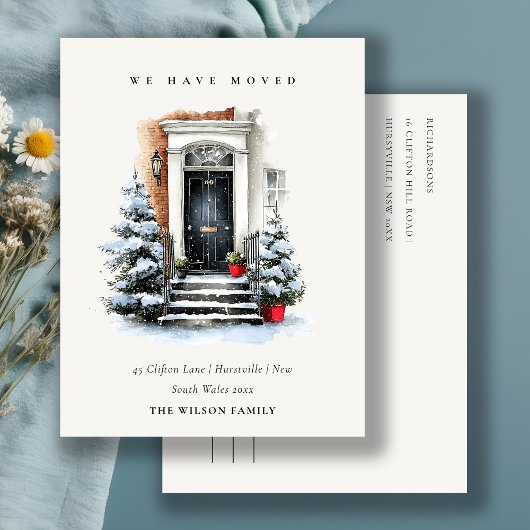 Chic Festive Winter Front Door We have Moved  Briefkaart