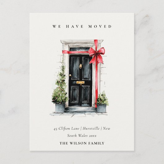 Chic Festive Winter Front Door We have Moved  Briefkaart (Voorkant)