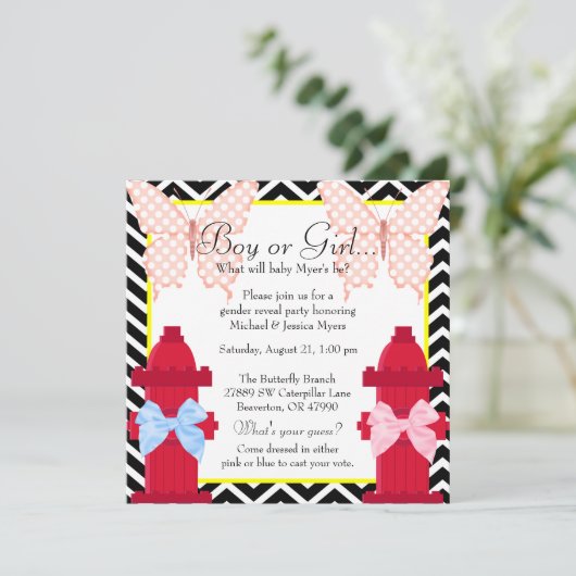 Chic Fire Hydrant & Butterfly Damask Gender onthul Kaart (Staand voorkant)