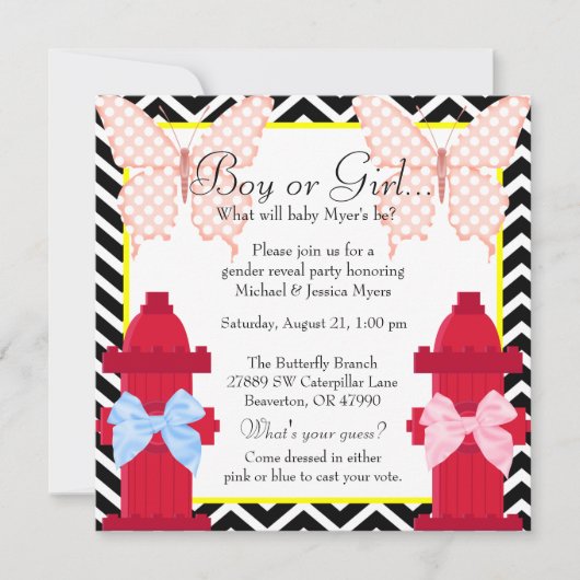 Chic Fire Hydrant & Butterfly Damask Gender onthul Kaart (Voorkant)