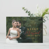 Chic First Christmas Married In Red & Gold Photo Feestdagenkaart (Staand voorkant)