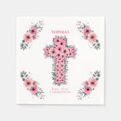 Chic First Heilige Commune Cross Girl Pink Flower Servet (Voorkant)
