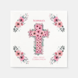 Chic First Heilige Commune Cross Girl Pink Flower Servet